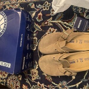 Birkenstock Taupe Boston Suede Clogs